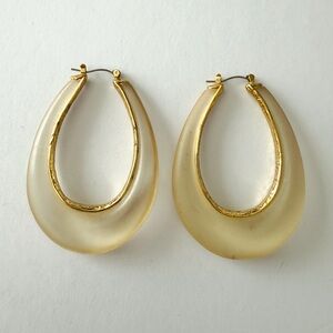 Vintage Frosted Lucite & Gold Teardrop Hoop Earrings